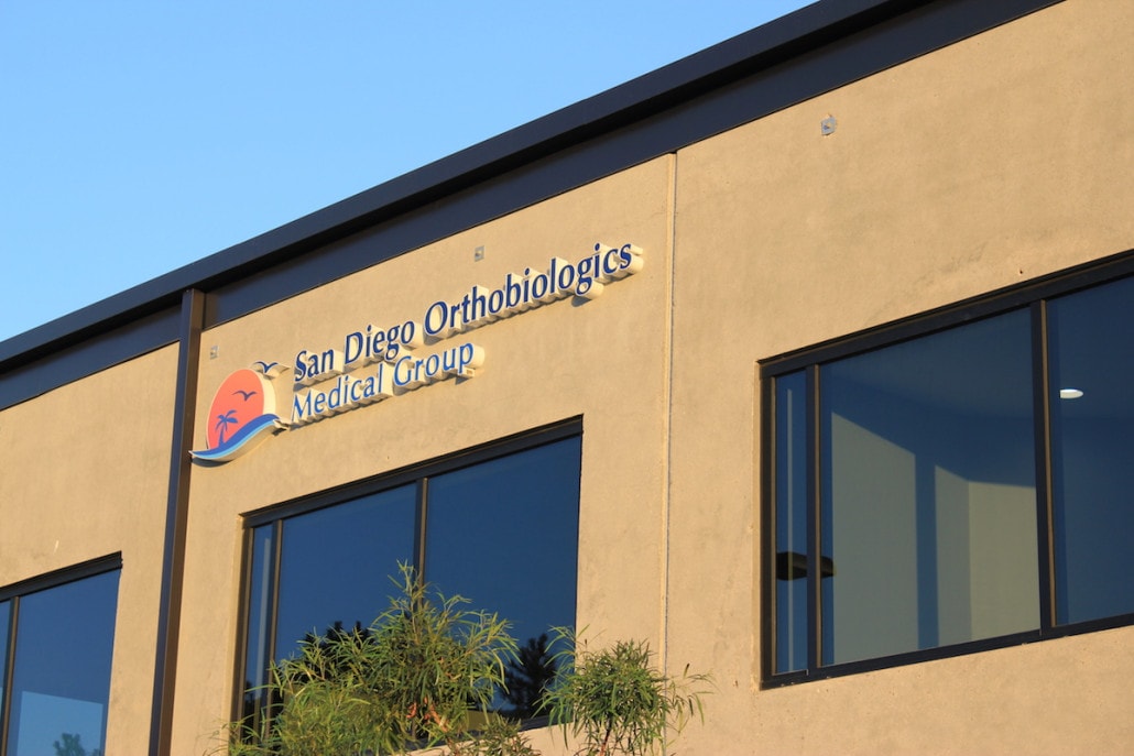 San Diego Orthobiologics Medical Group outdoor sign angled