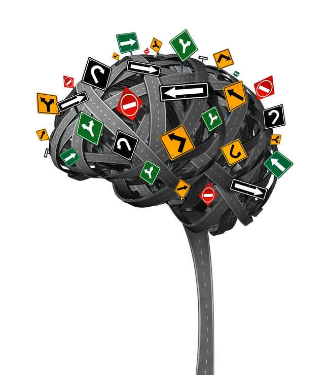 roadmap forming brain with different road signs